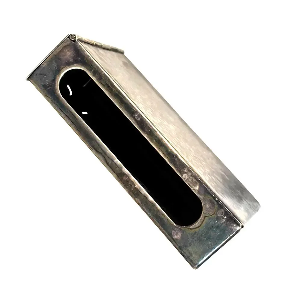 Vintage hallmarked Denmark silver metal match box cover hinged lid village scene